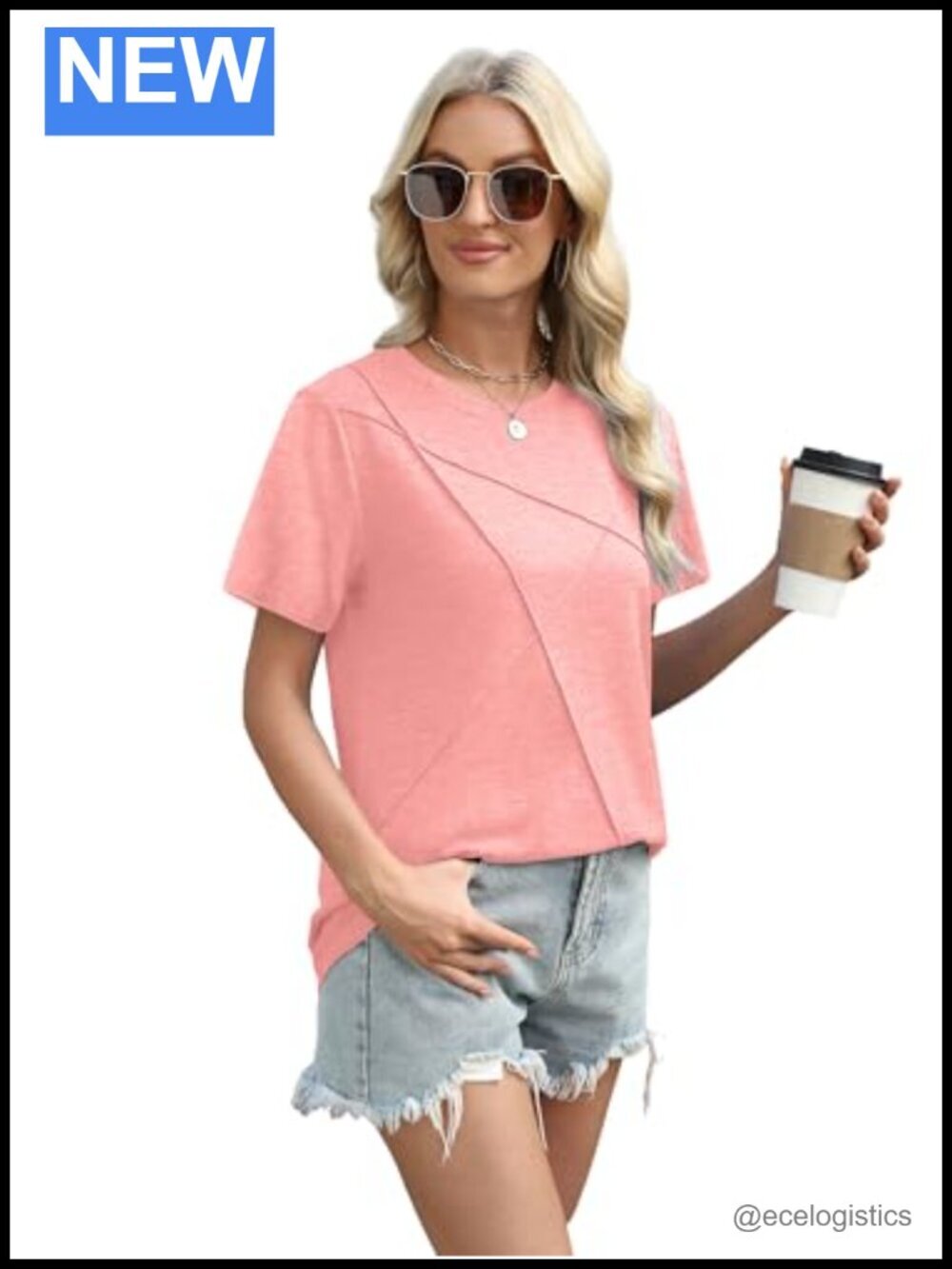 Pleated Crew Neck Short Sleeve Blouse Business Casual T-Shirt - Picture 3 of 6